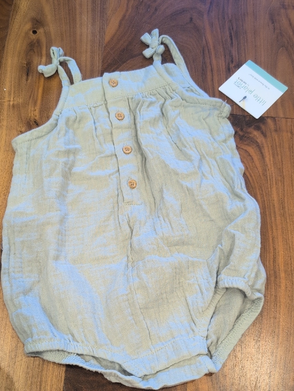 Little Planet Light Blue Cotton Tie-Shoulder Romper for Kids